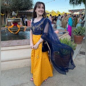 Indian Wedding Guest Set | Lehenga Choli and Navy Dupatta
